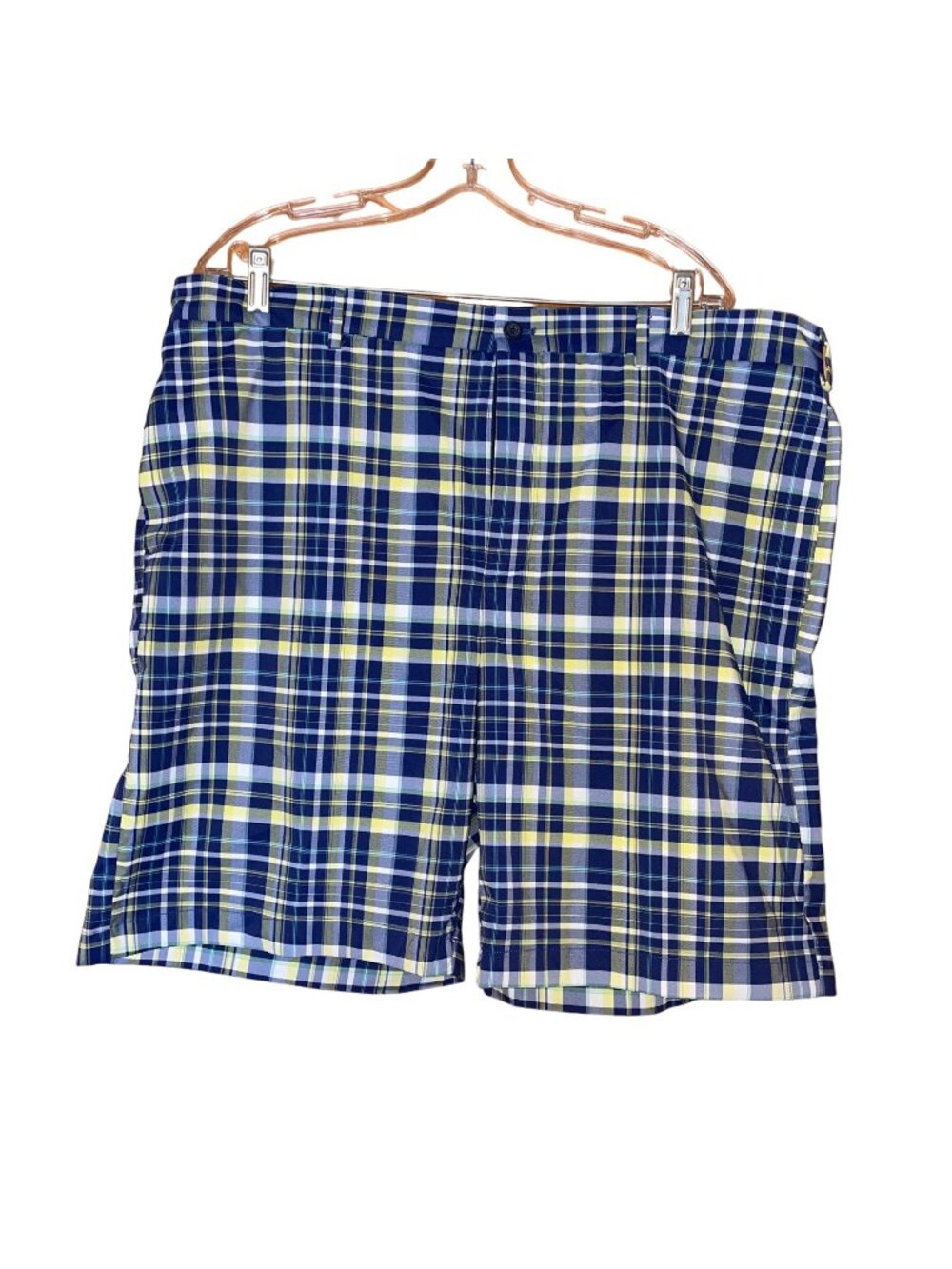 Jack Nicklaus Plaid Golf Shorts Size 40 Blue/Yellow Adjustable Waist